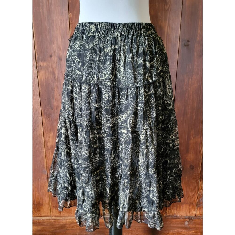 Wet Seal‎ Women M Paisley Skirt Lined Black Tan Knee Length 90s Y2K 2000s Dainty